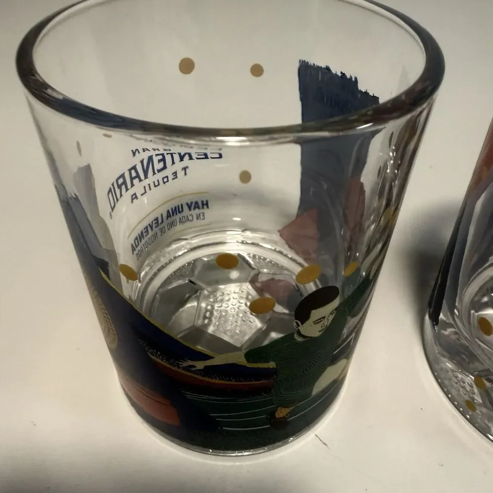 Set Of 2 Gran Centenario Tequila Collectible Glasses Futball Soccer Mexico